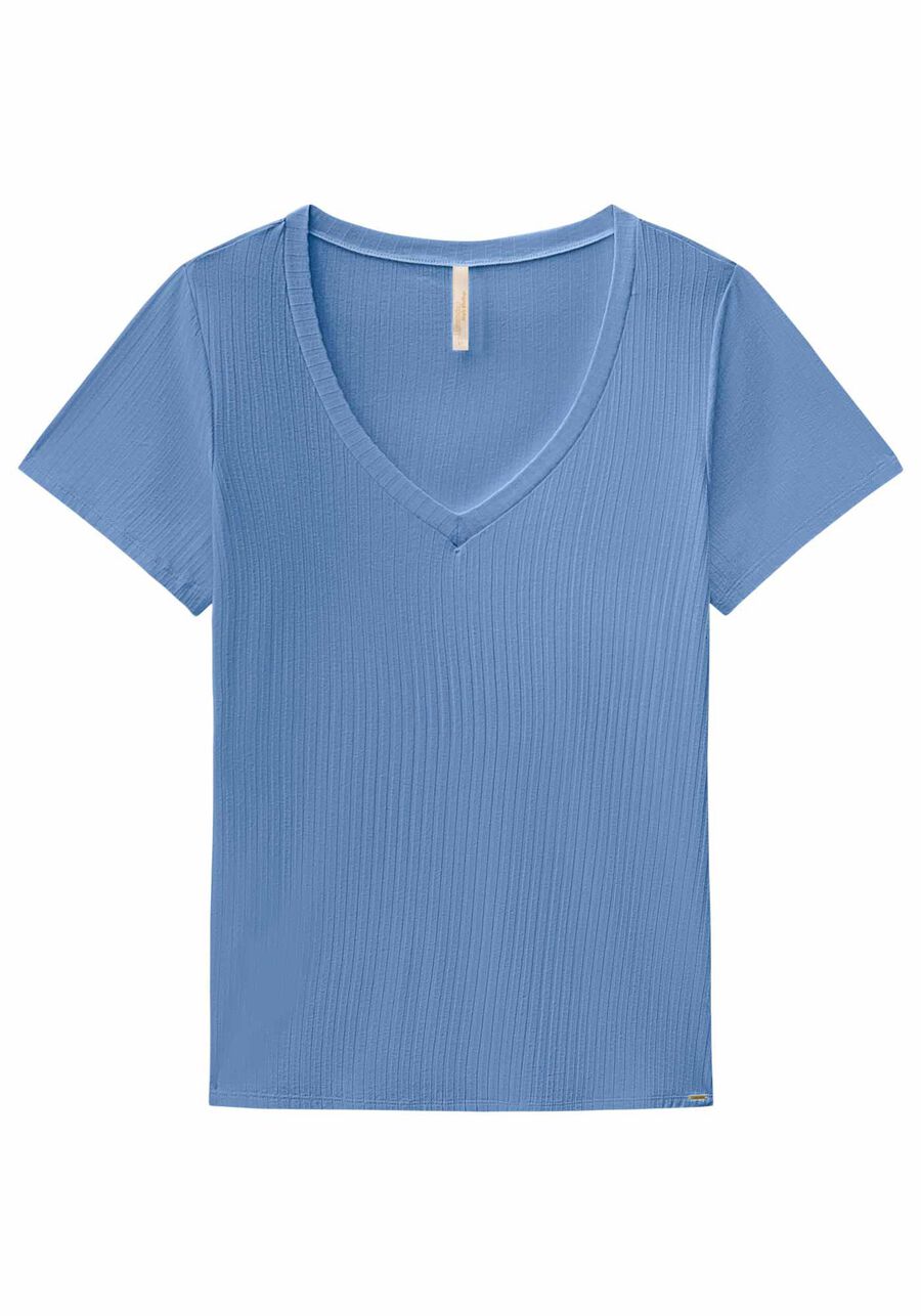Blusa Básica Em Malha Canelada Com Mangas Curtas E Decote V, . Blusa Básica Em Malha Canelada Com Mangas Curtas E Decote V, , large.