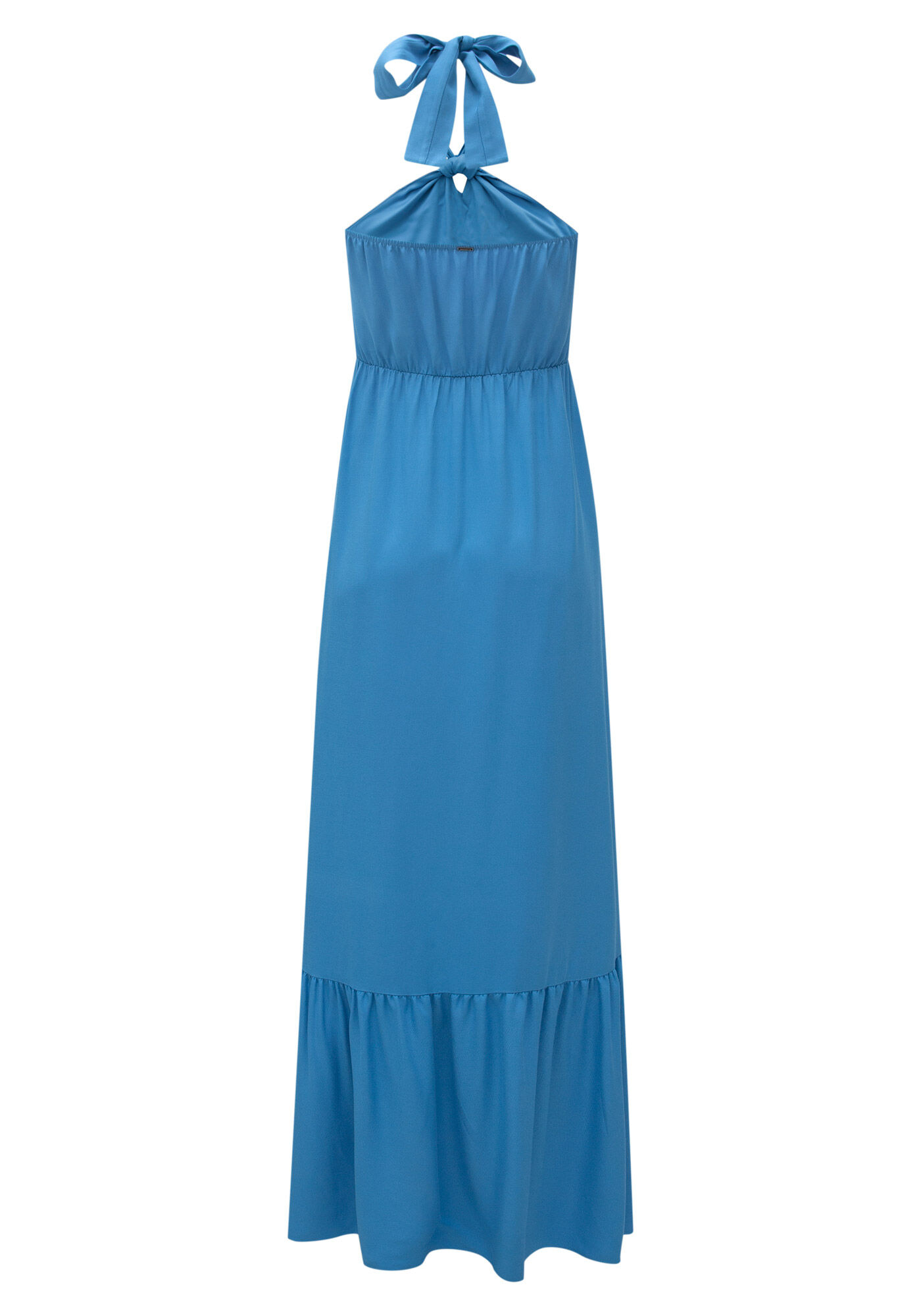 Vestido Longo Frente &Uacute;nica Com Babado Na Barra Em Viscose, AZUL CARIBE, large.