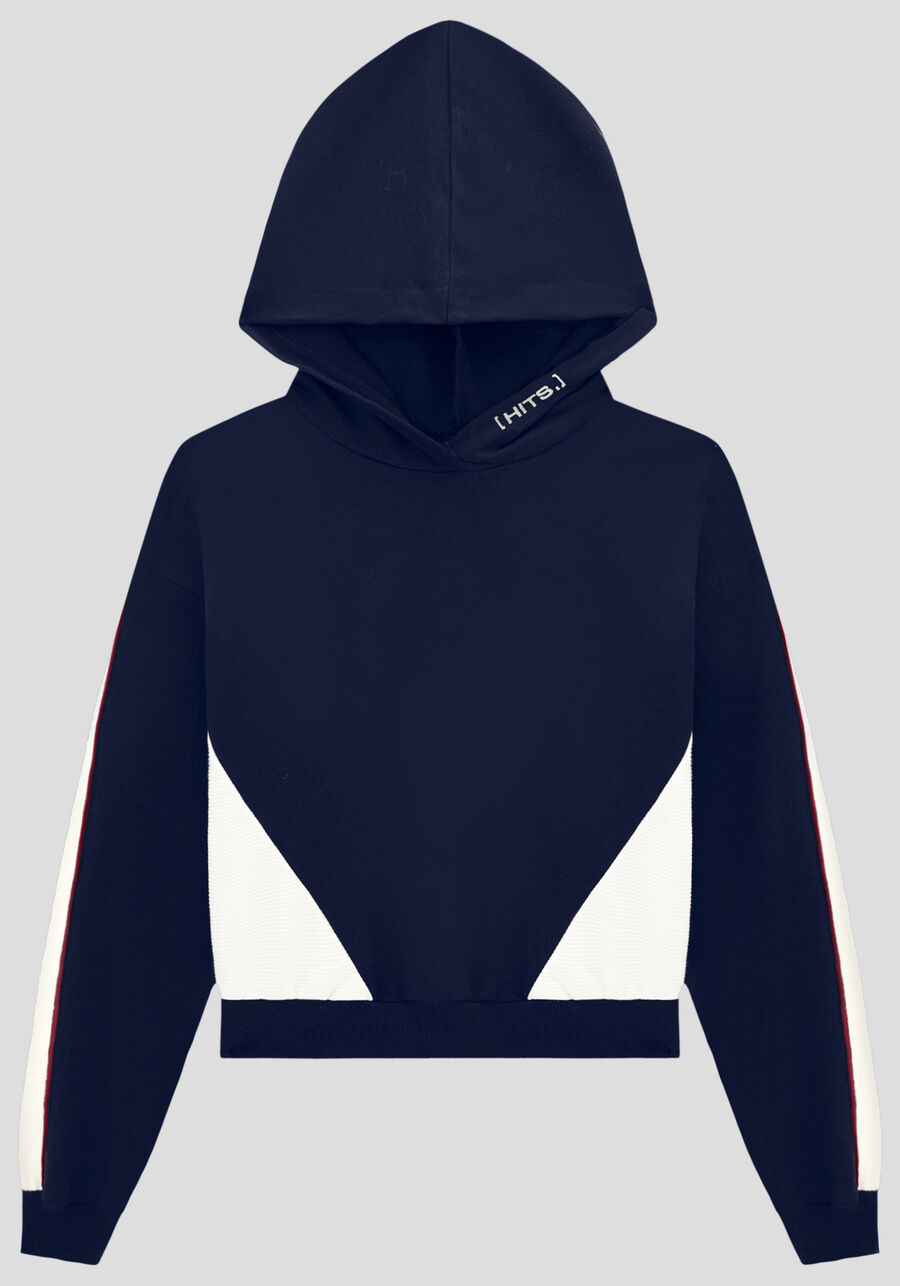 Blusão Juvenil com Capuz e Recortes, MARINHO ACTION. Blusão Juvenil com Capuz e Recortes, MARINHO ACTION, large.