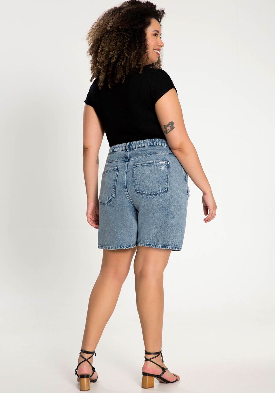 Bermuda Jeans Boyfriend Cintura Média Plus Size, JEANS. Bermuda Jeans Boyfriend Cintura Média Plus Size, JEANS, large.