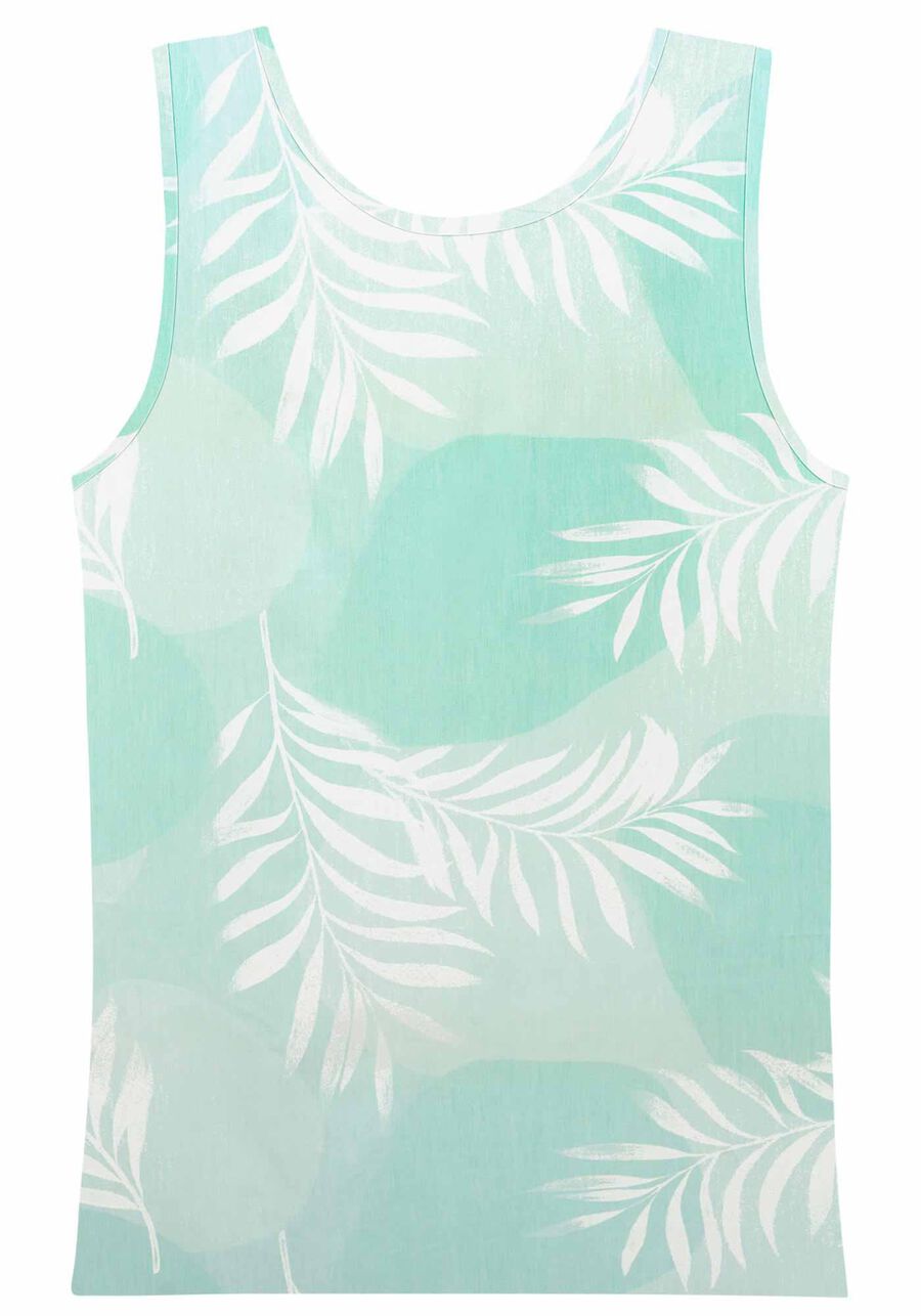 Regata Canelada Estampa Tropical, VERDE COCKATOO. Regata Canelada Estampa Tropical, VERDE COCKATOO, large.