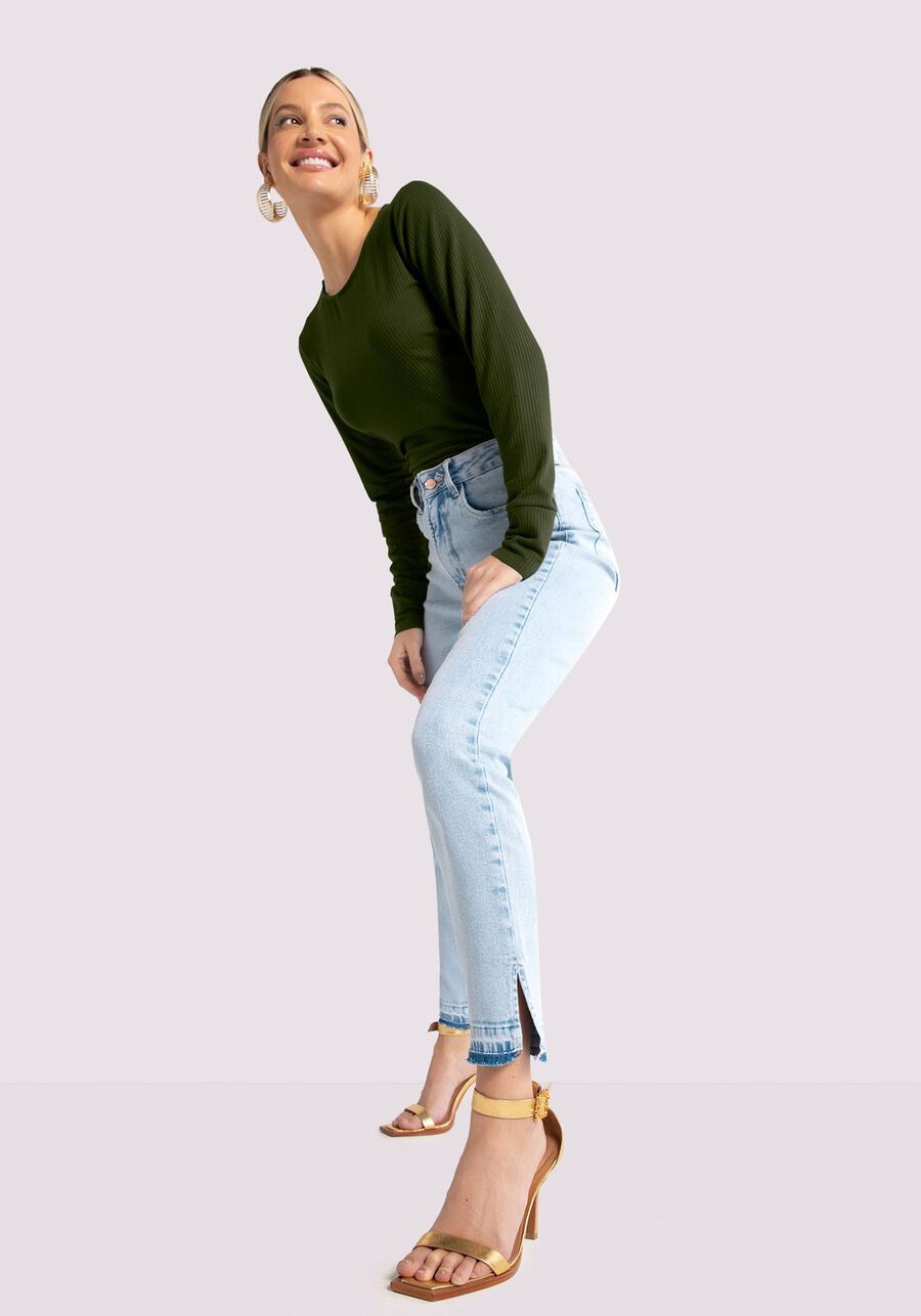 Calça Jeans Skinny Chapa Barriga com Detalhe Barra, JEANS. Calça Jeans Skinny Chapa Barriga com Detalhe Barra, JEANS, large.