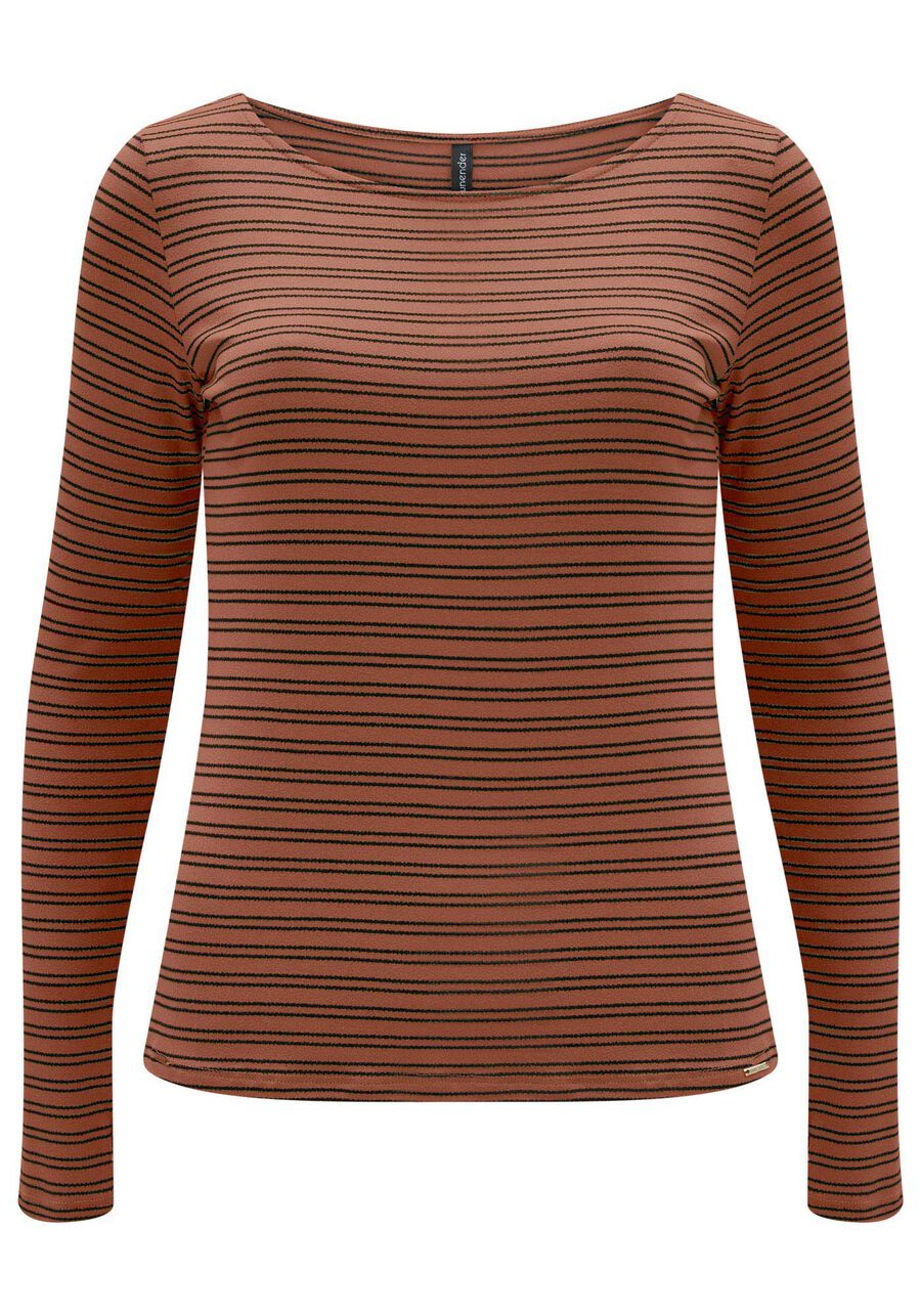 Blusa De Mangas Longas Em Malha Crepe Listrada, . Blusa De Mangas Longas Em Malha Crepe Listrada, , large.