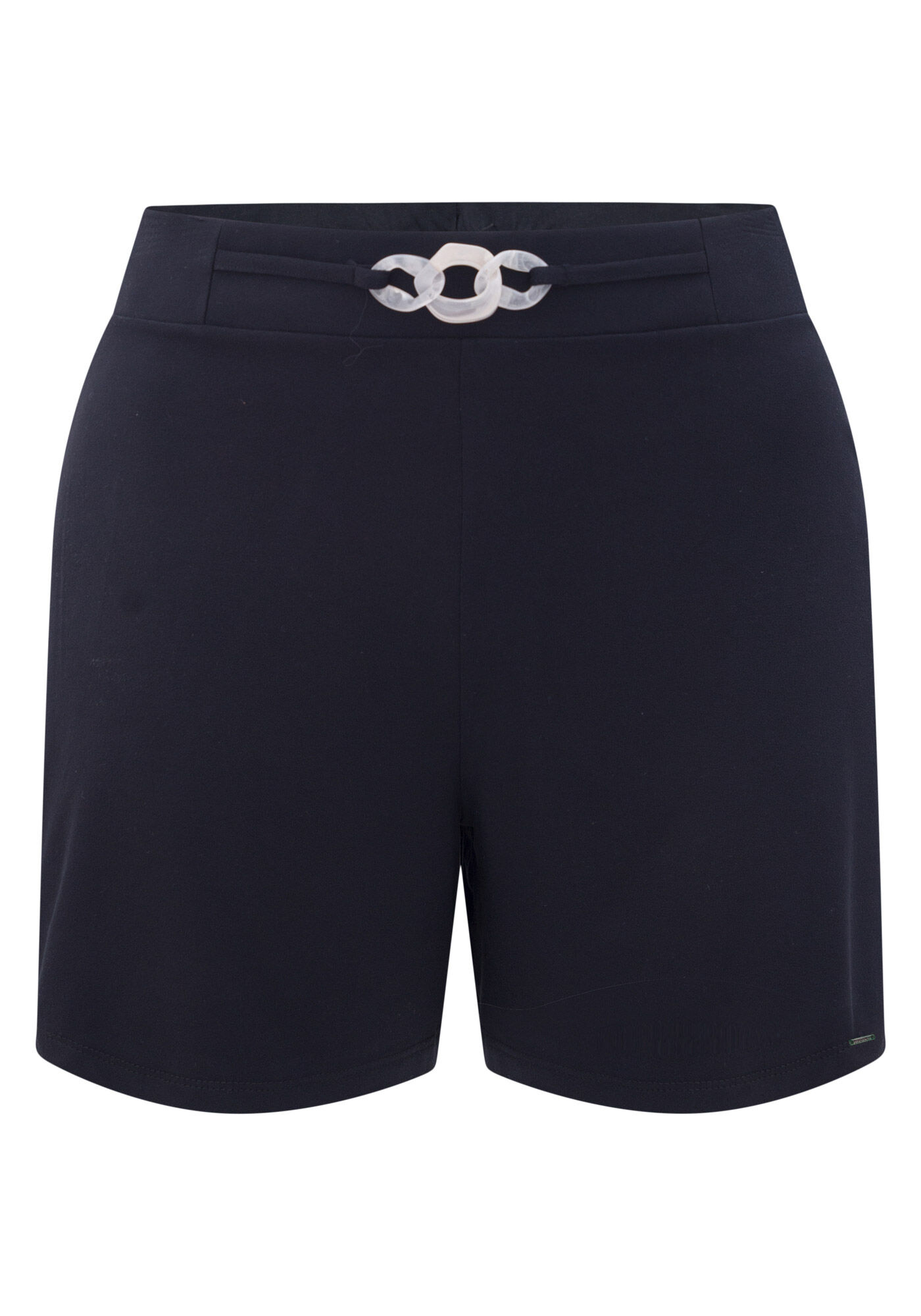 Shorts De Cintura Alta Com Detalhe Frontal Em Malha Crepe, PRETO, large.