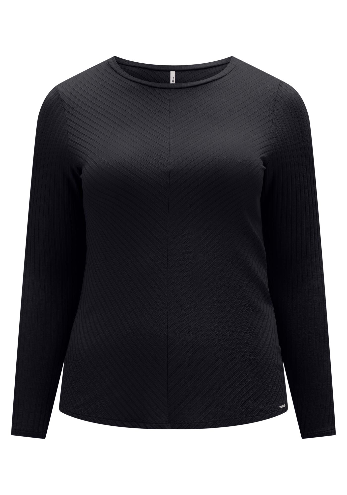 Blusa B&aacute;sica De Mangas Longas Em Malha Canelada Plus Size, PRETO REATIVO, large.