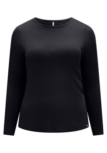 Blusa Básica De Mangas Longas Em Malha Canelada Plus Size, PRETO REATIVO. Blusa Básica De Mangas Longas Em Malha Canelada Plus Size, PRETO REATIVO, large.