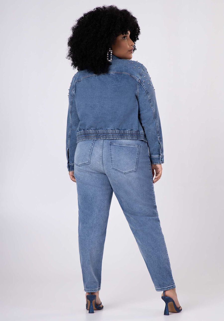 Jaqueta Cropped Jeans Plus Size com Brilho, , large.