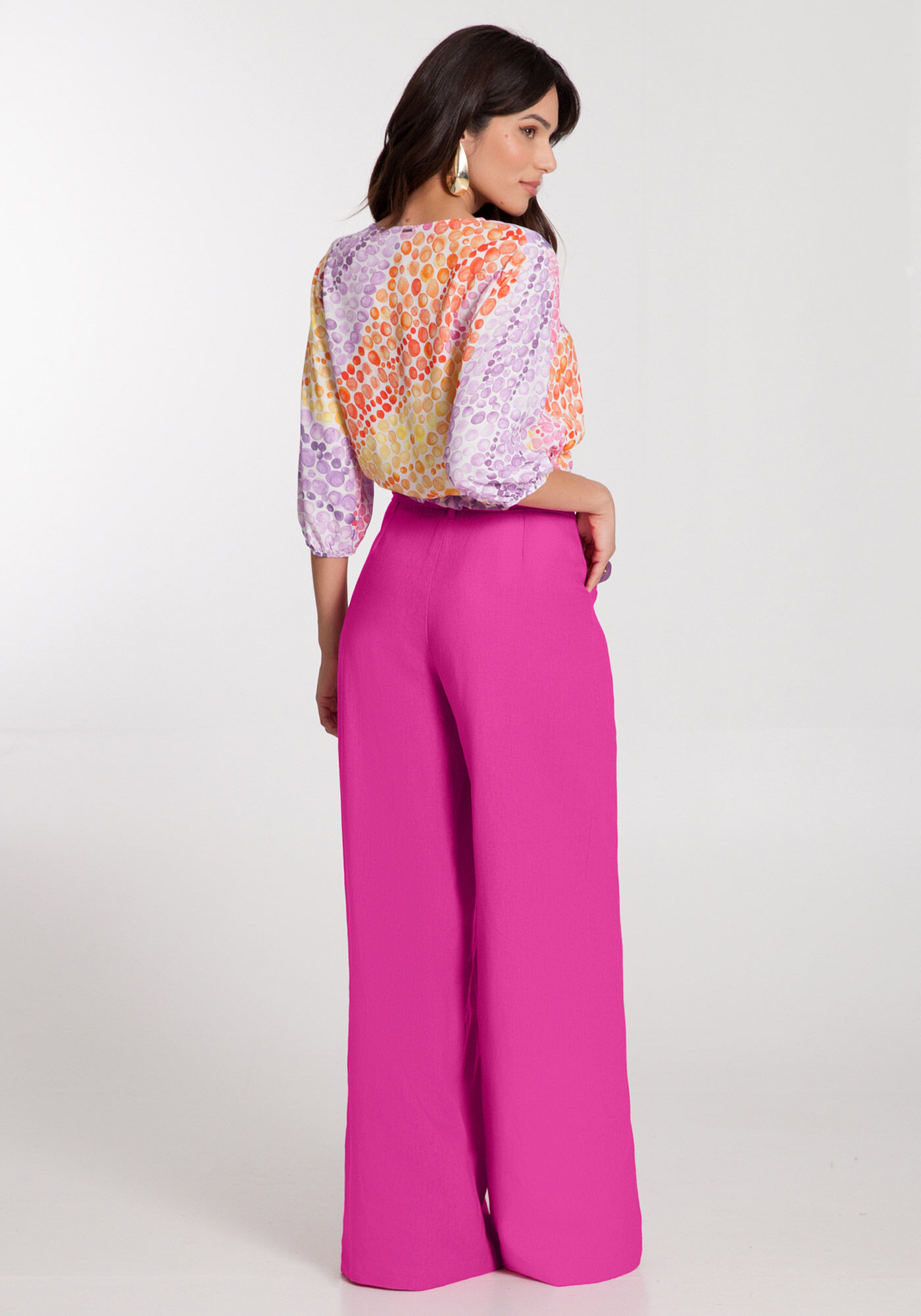 Blusa Cropped Estampada em Viscose com El&aacute;stico, , large.