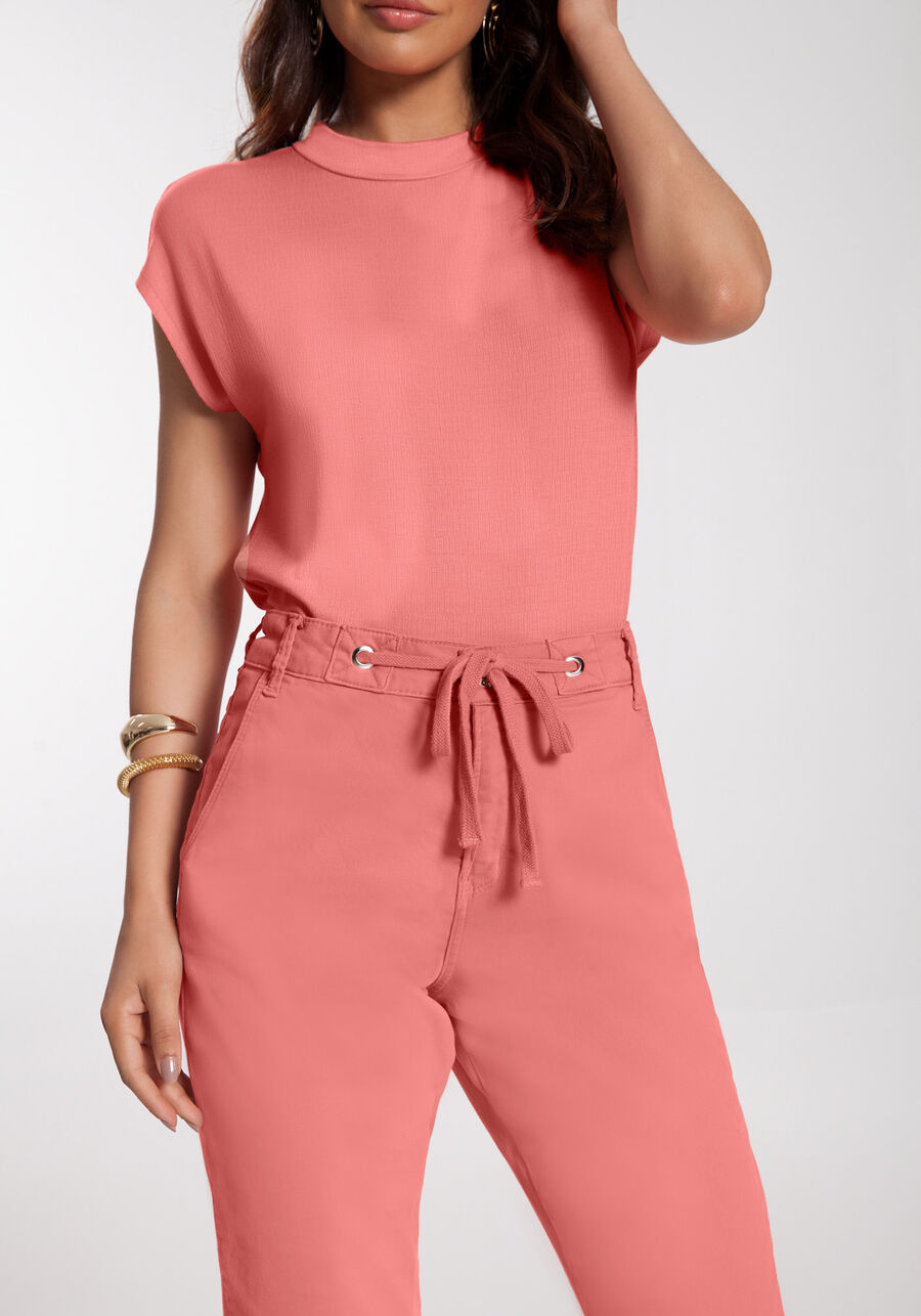 Calça Sarja Jogging com Cadarço, ROSA CORALINA. Calça Sarja Jogging com Cadarço, ROSA CORALINA, large.