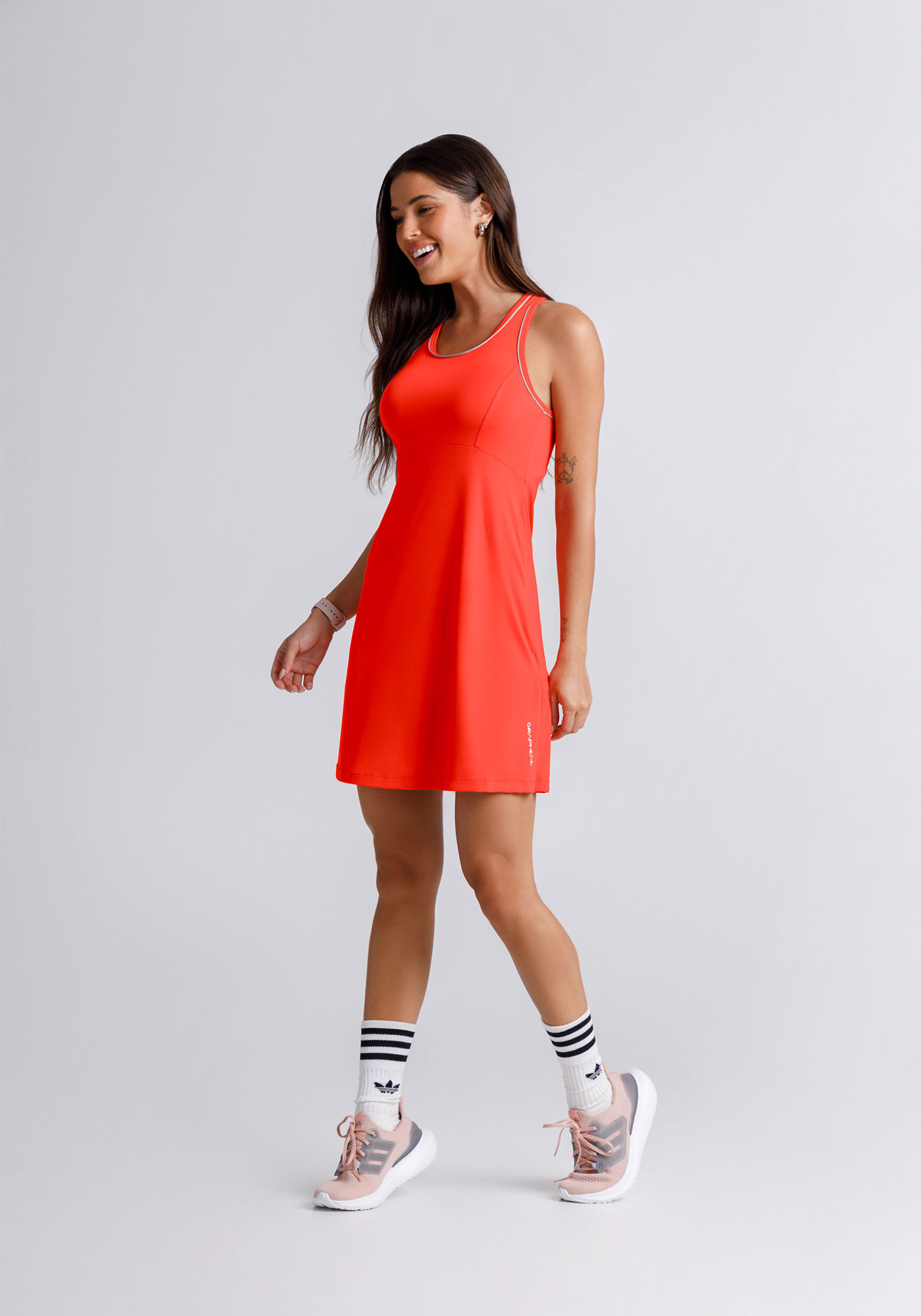 Vestido Curto Nadador Com Prote&ccedil;&atilde;o UV Malha Poliamida, SALMAO BRIGHT CORAL, large.