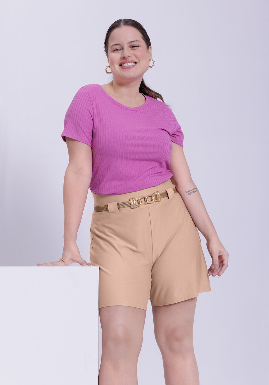 Blusa De Mangas Curtas Em Malha Canelada De Viscose, . Blusa De Mangas Curtas Em Malha Canelada De Viscose, , large.