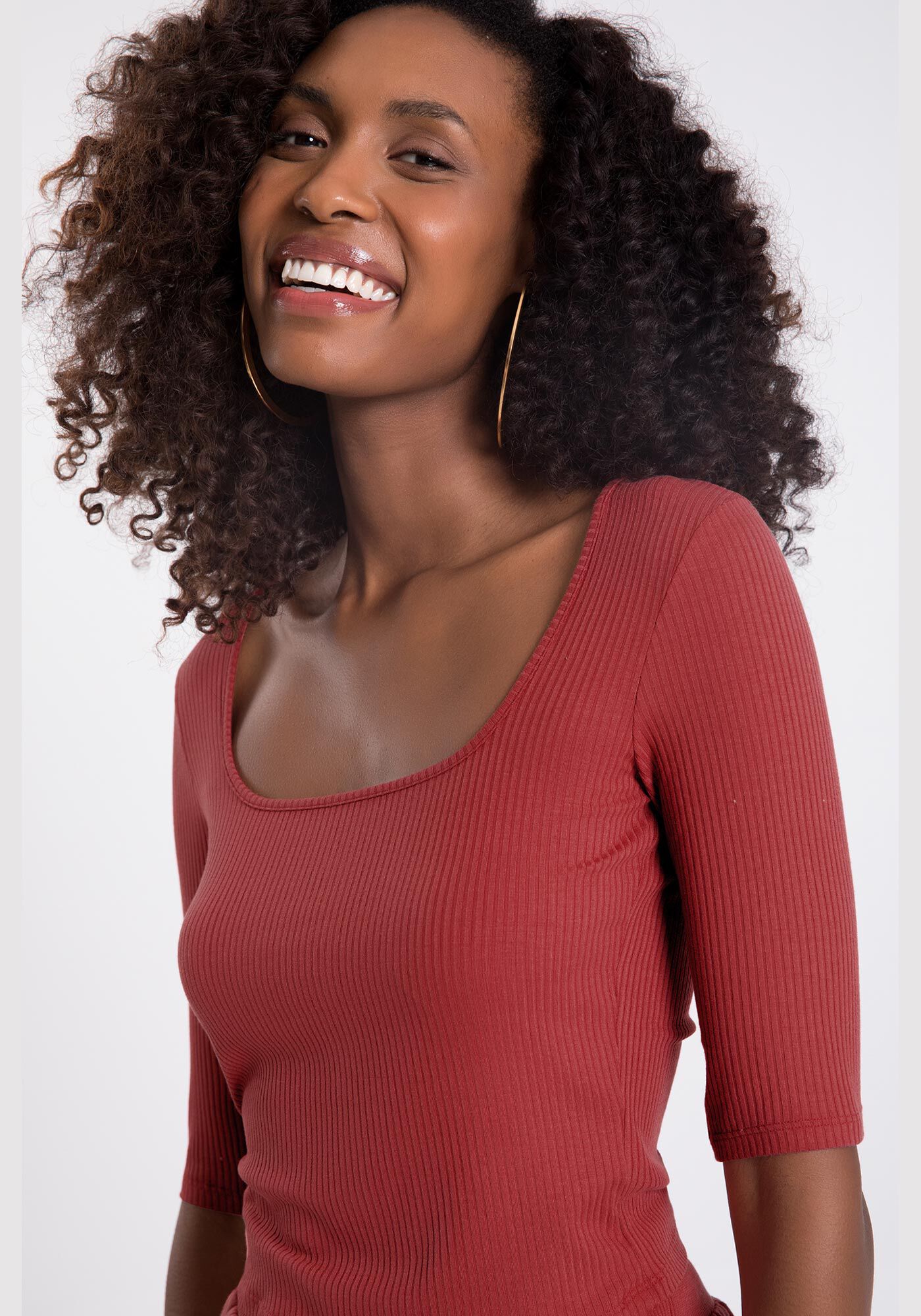 Blusa Cropped Canelada com Manga 3/4, , large.