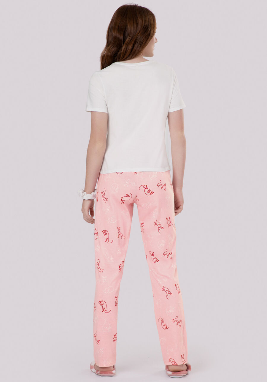 Pijama Juvenil Longo em Malha, FELINOS ROSA. Pijama Juvenil Longo em Malha, FELINOS ROSA, large.
