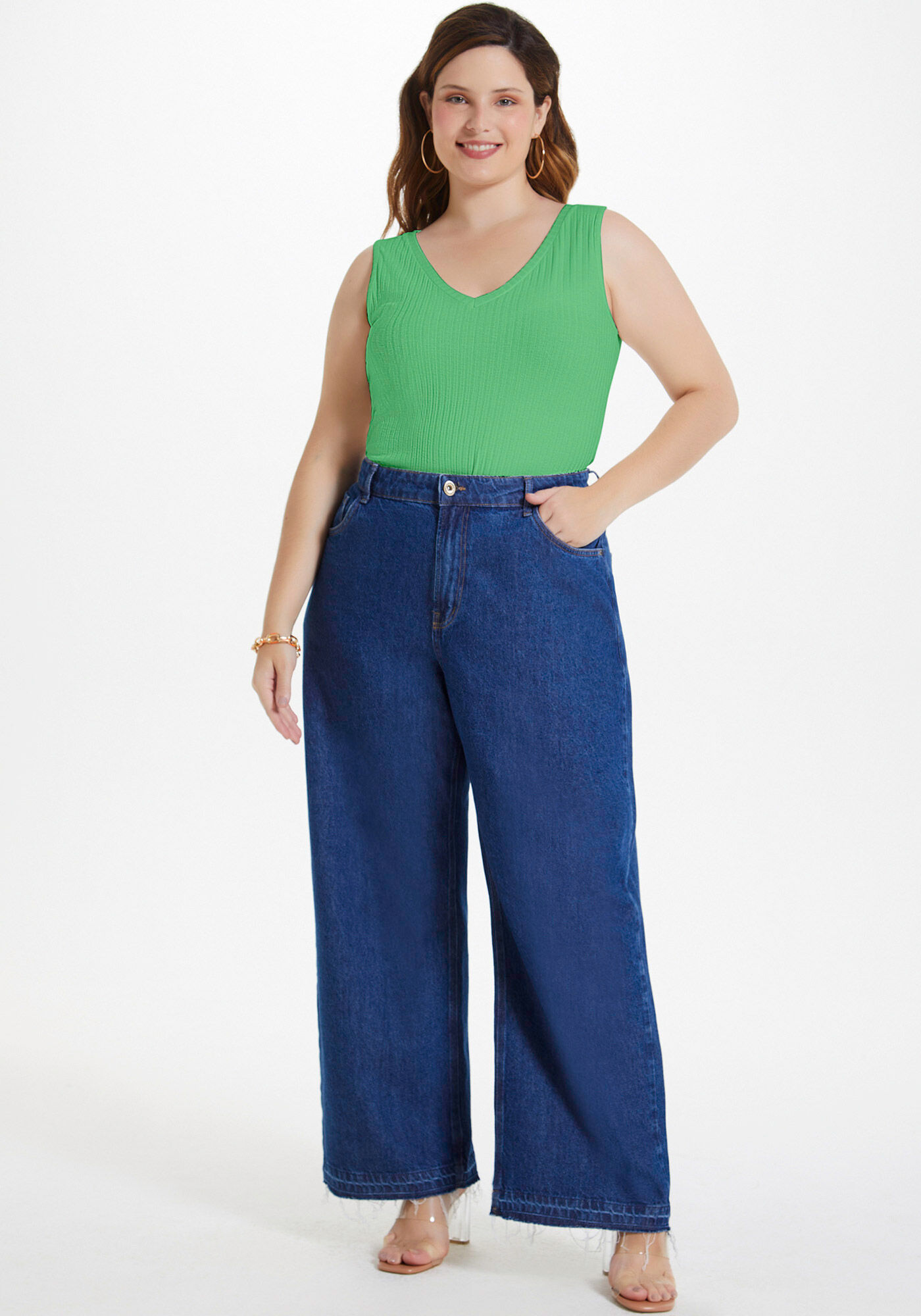 Blusa Regata Canelada De Al&ccedil;as Largas Em Malha De Viscose, , large.