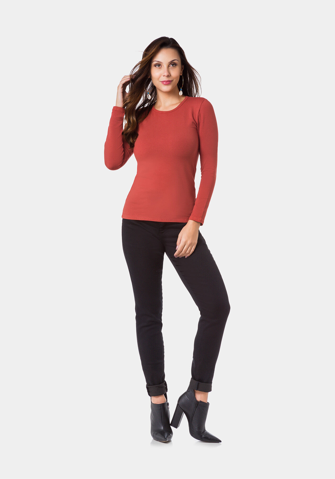 Blusa Manga Longa em Malha Cotton B&aacute;sica, , large.