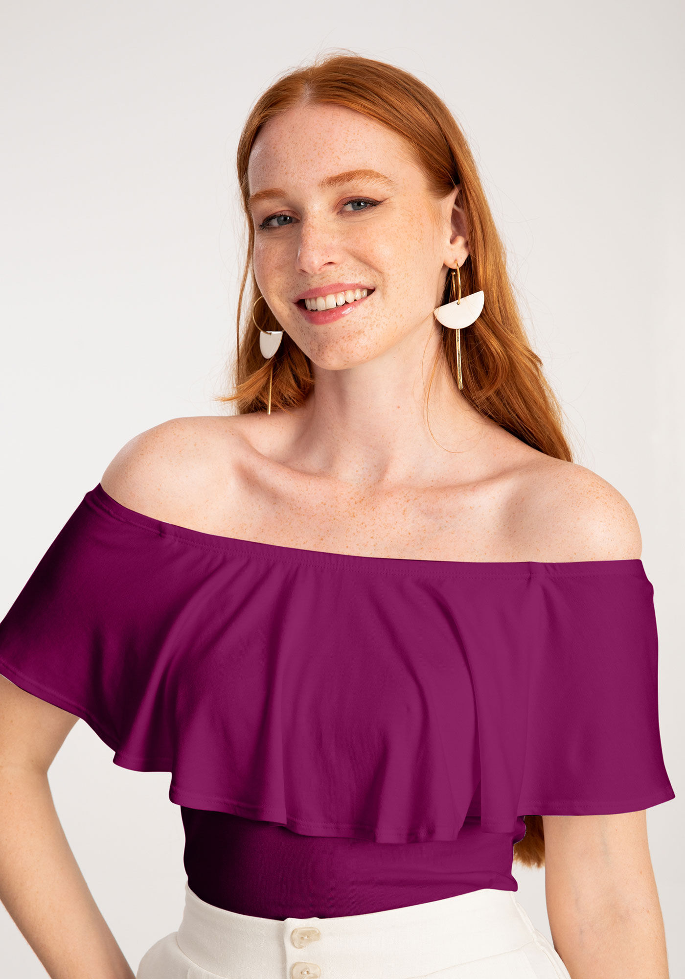 Blusa Decote Canoa em Malha Viscose com Elastano Lunender