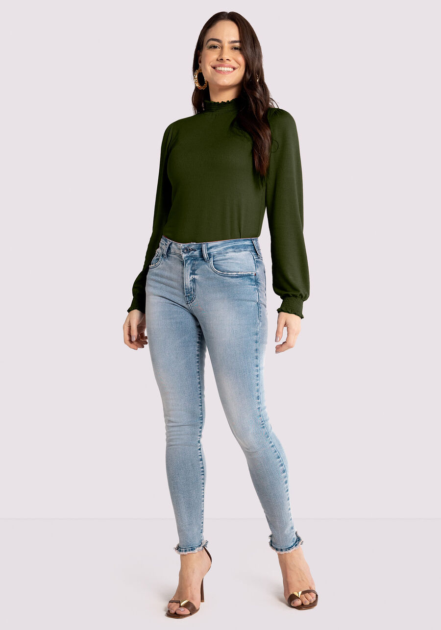Calça Jeans Skinny com Detalhe Barra, JEANS. Calça Jeans Skinny com Detalhe Barra, JEANS, large.