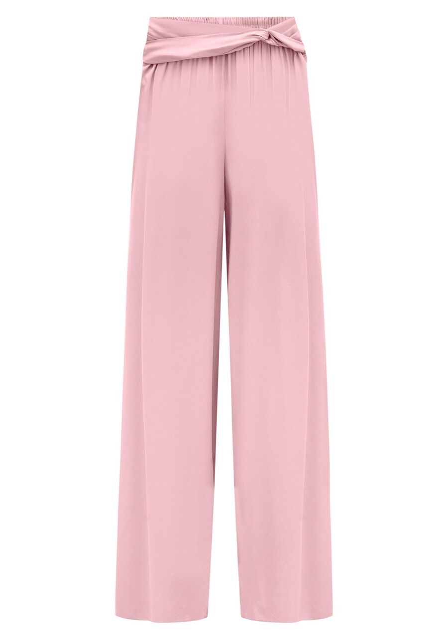 Calça Pantalona De Cintura Alta Com Torção No Cós, ROSA MADEMOISELLE. Calça Pantalona De Cintura Alta Com Torção No Cós, ROSA MADEMOISELLE, large.
