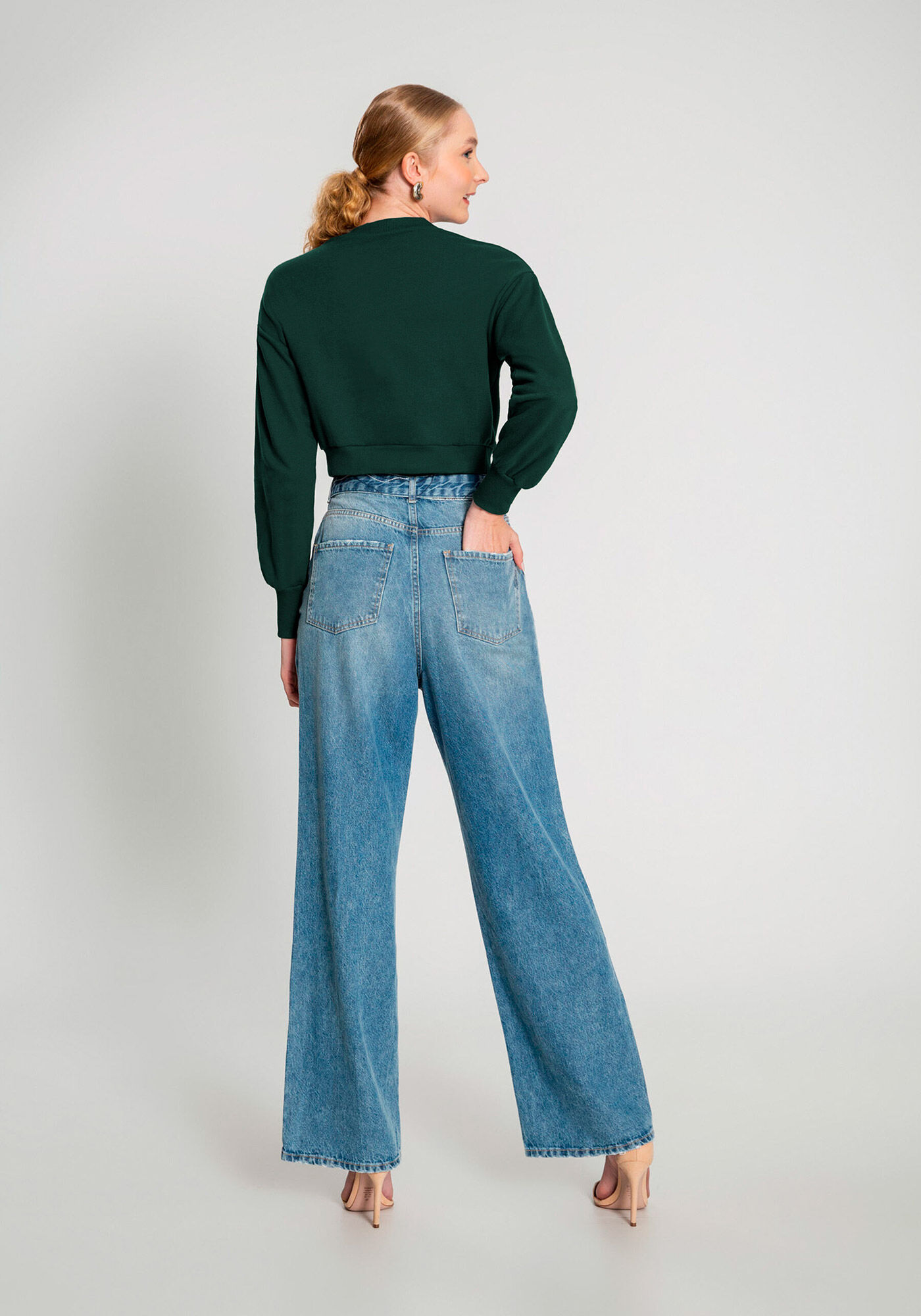 Blus&atilde;o Curto B&aacute;sico Em Moletom Felpado De Algod&atilde;o, VERDE FURIA, large.