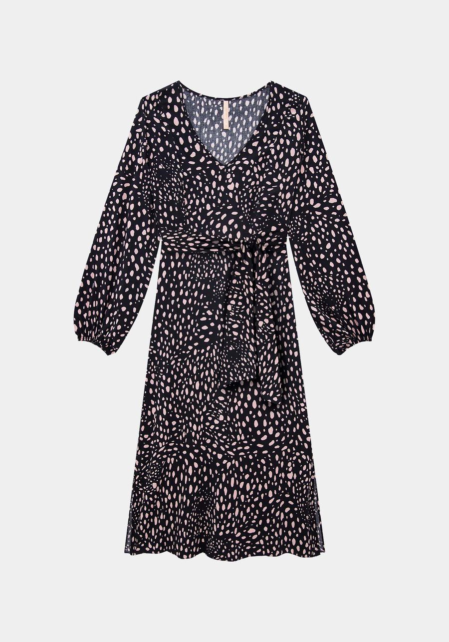 Vestido Midi Estampado em Viscose com Cinto, FELINE PRETO. Vestido Midi Estampado em Viscose com Cinto, FELINE PRETO, large.