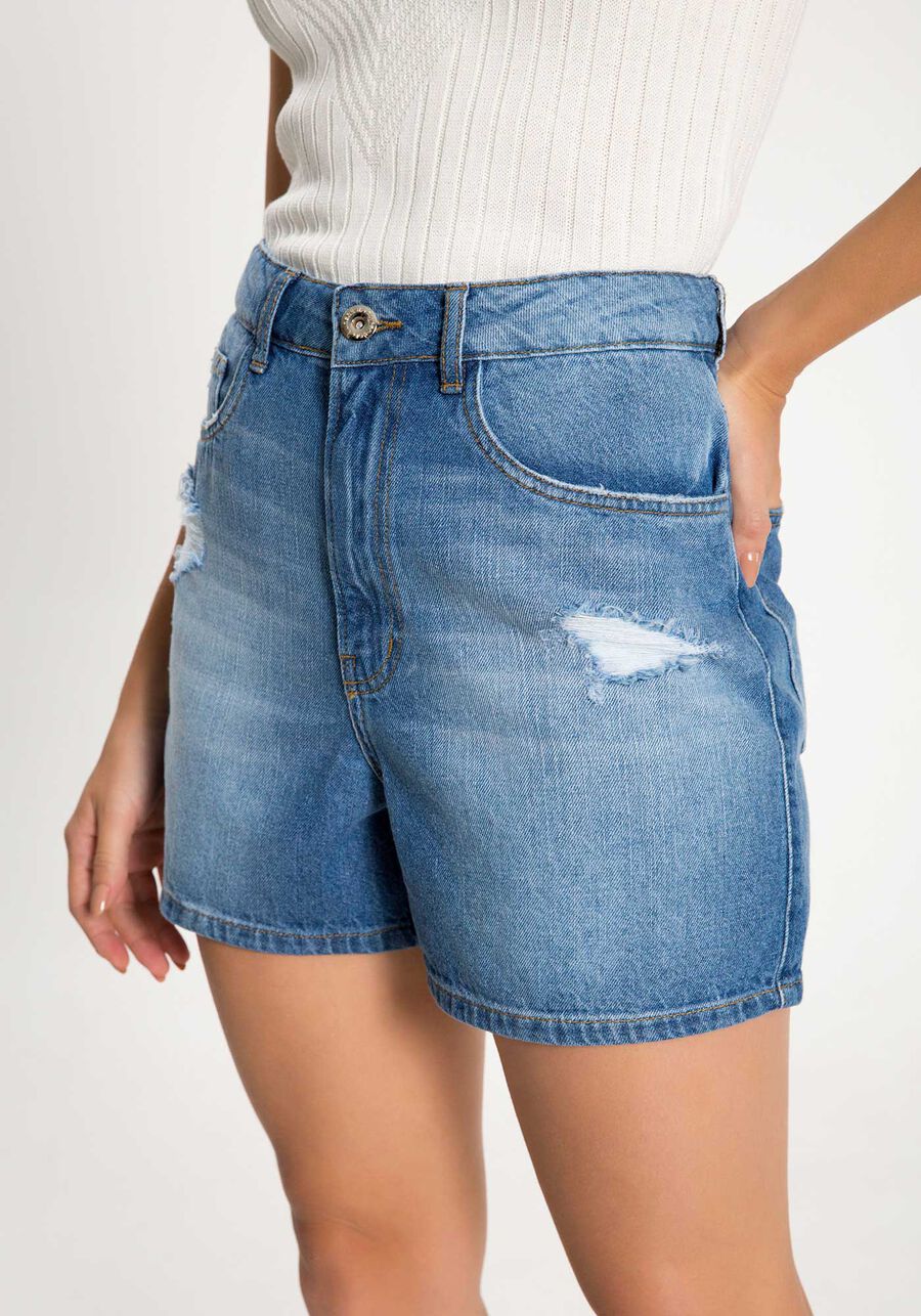 Shorts Mommy Jeans Com Destroyer Cintura Alta, JEANS, large.