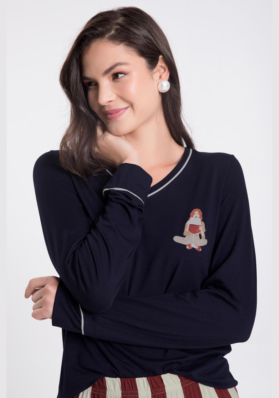 Pijama Longo em Viscose Decote V, . Pijama Longo em Viscose Decote V, , large.
