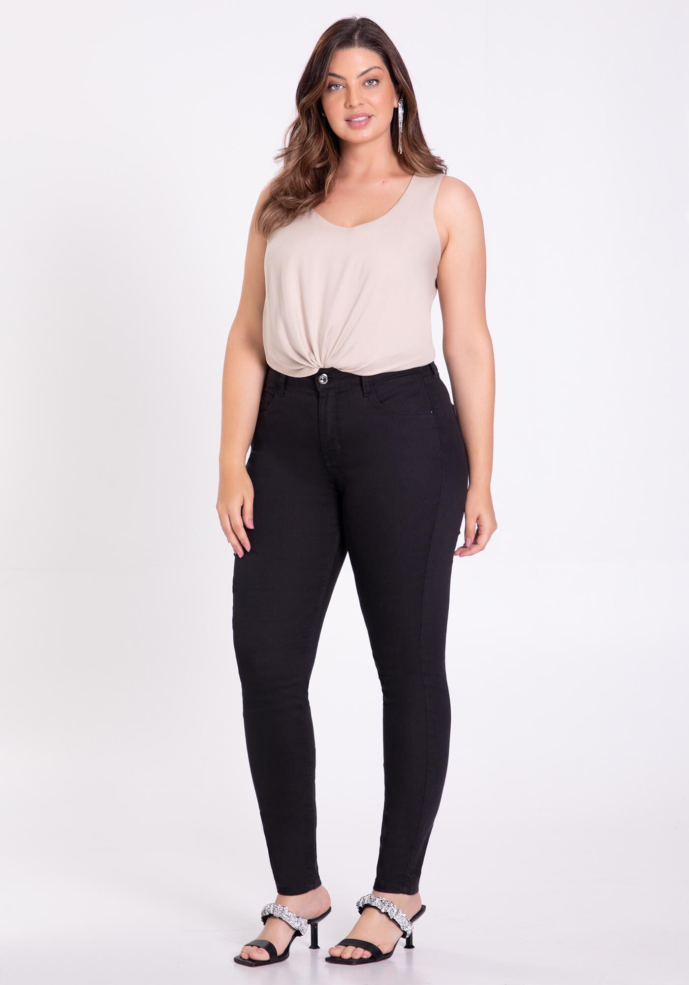 Cal&ccedil;a Skinny De Cintura M&eacute;dia Plus Size Sarja Chapa Barriga, PRETO REATIVO, large.