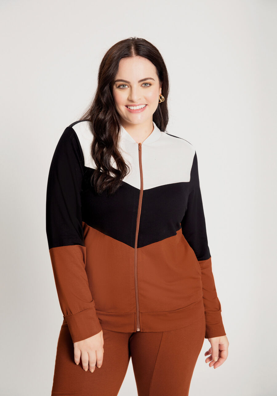 Jaqueta em Moletom com Recortes Plus Size, . Jaqueta em Moletom com Recortes Plus Size, , large.