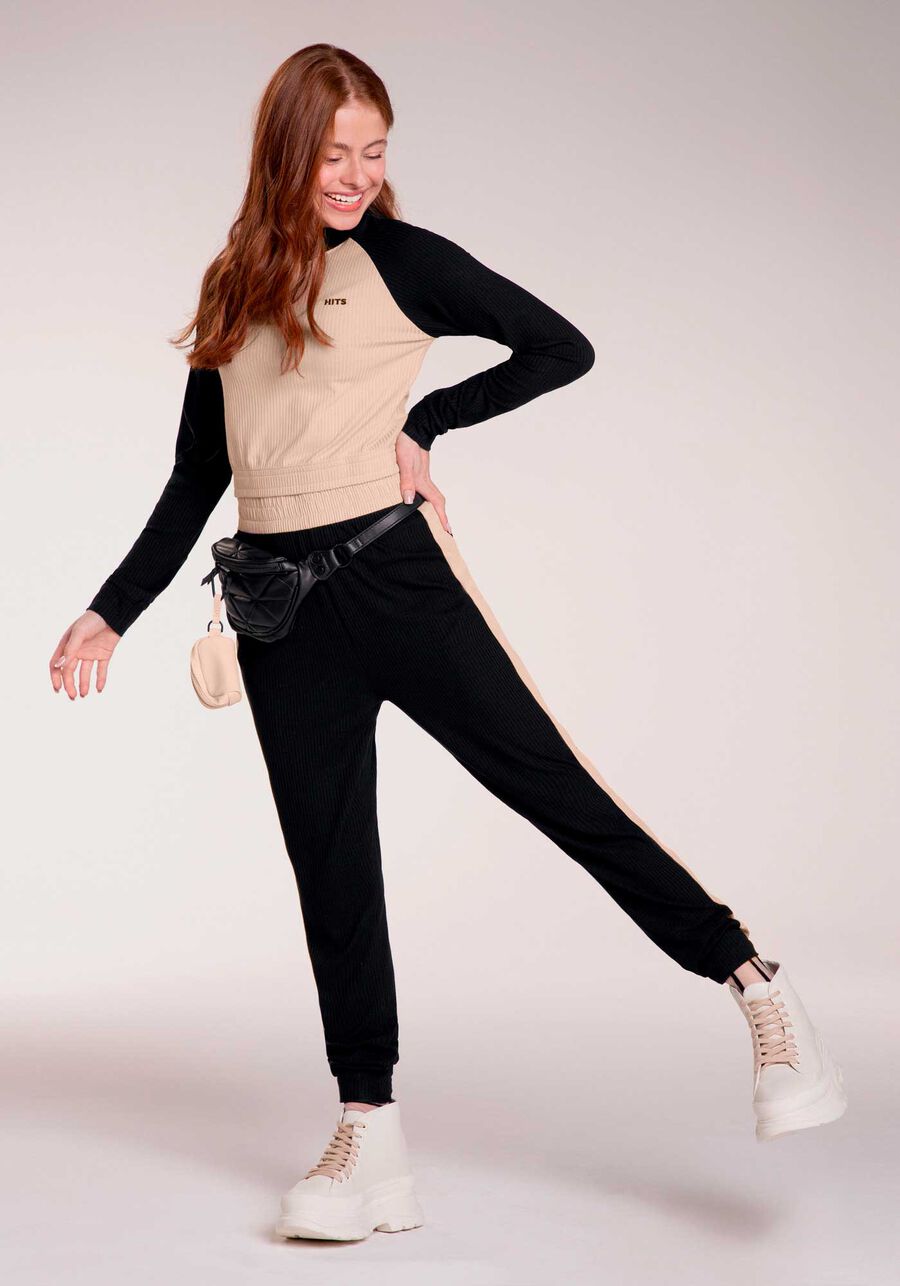 Conjunto Blusão Cropped e Calça Canelado Juvenil, . Conjunto Blusão Cropped e Calça Canelado Juvenil, , large.