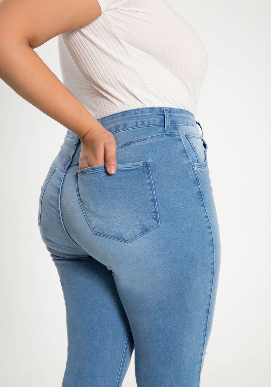 Calça Jeans Skinny Cintura Média Chapa Barriga Plus Size, JEANS, large.