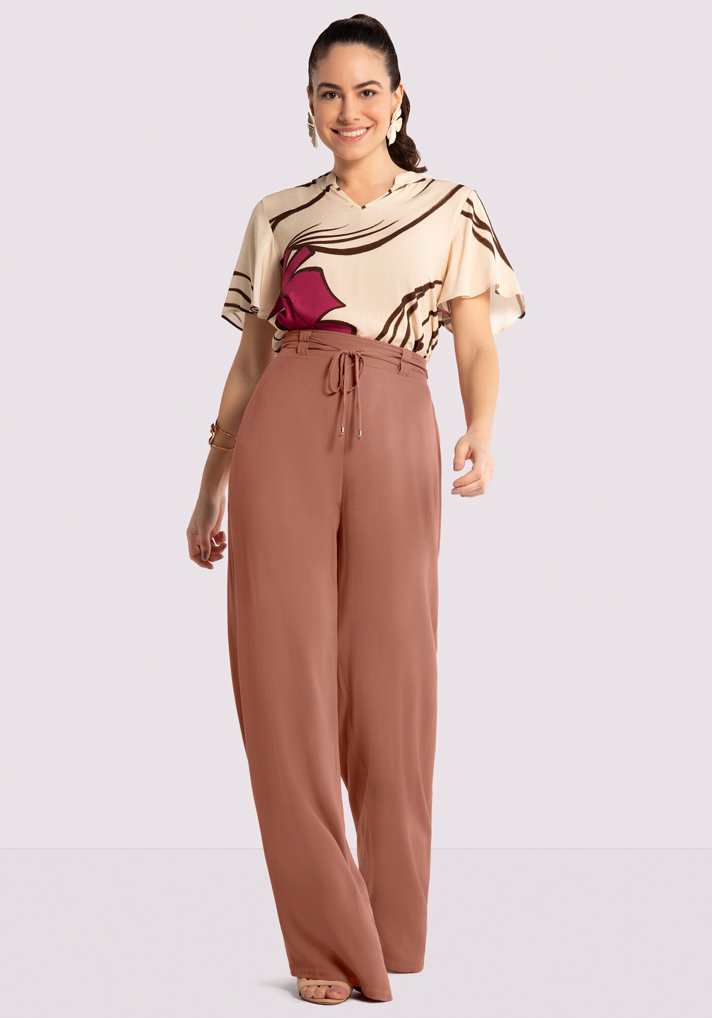 Blusa Estampada em Viscose com Manga Flare, , large.