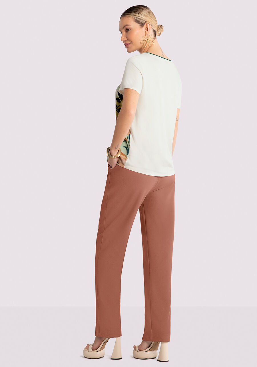 Blusa Manga Curta Estampada com Retilínea Gola, . Blusa Manga Curta Estampada com Retilínea Gola, , large.