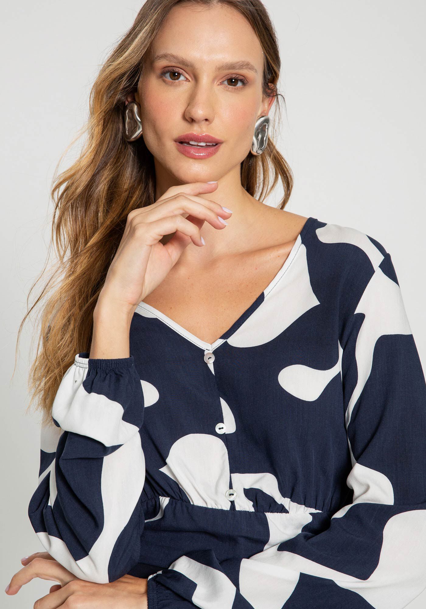 商品画像：Blusa Cropped em Viscose com Manga Bufante | Lunender 2