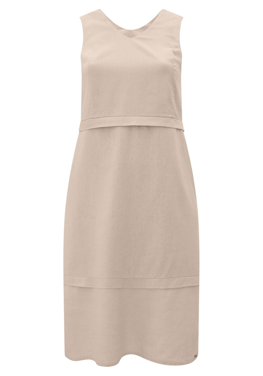 Vestido Midi Chá Com Alças Largas E Decote Em V Tecido Linho, . Vestido Midi Chá Com Alças Largas E Decote Em V Tecido Linho, , large.