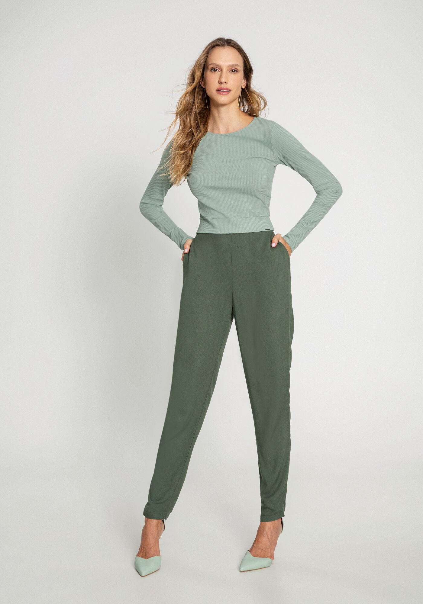 Blusa Manga Longa Canelada Cropped, , large.