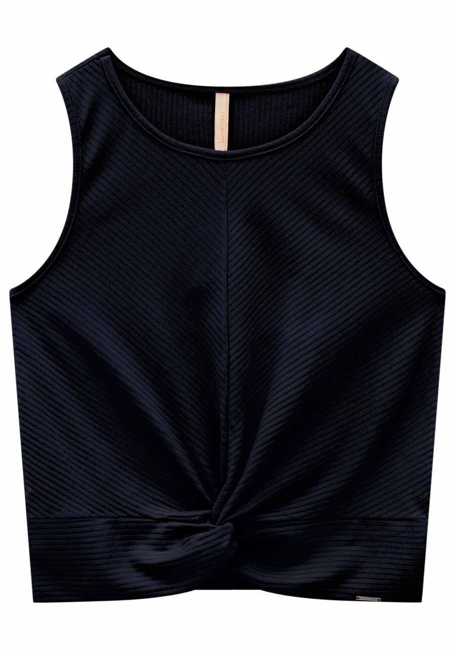 Regata Cropped Canelada com Nó, PRETO REATIVO. Regata Cropped Canelada com Nó, PRETO REATIVO, large.