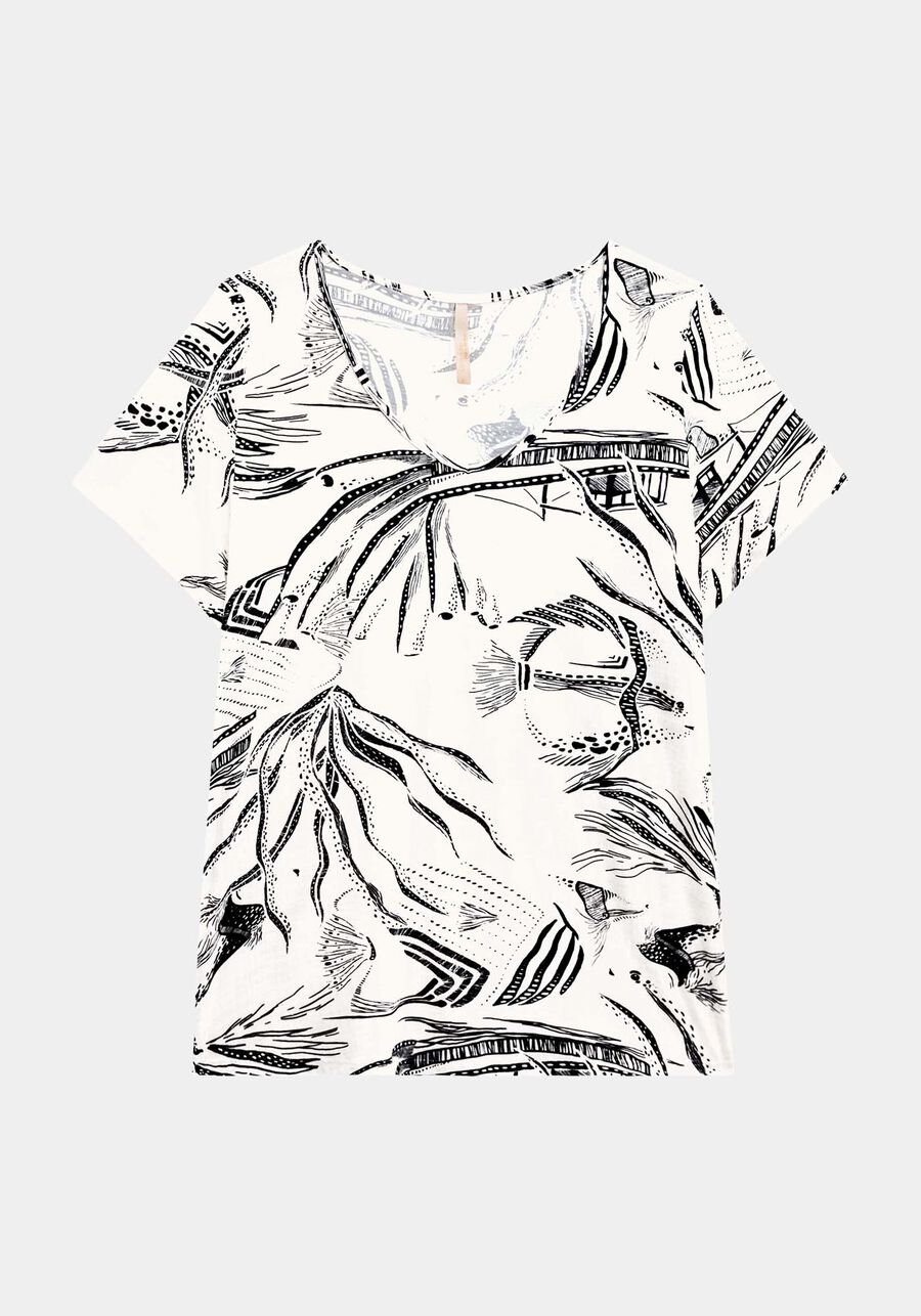 Blusa em Viscose Estampada Plus Size, BRANCO OFF WHITE. Blusa em Viscose Estampada Plus Size, BRANCO OFF WHITE, large.
