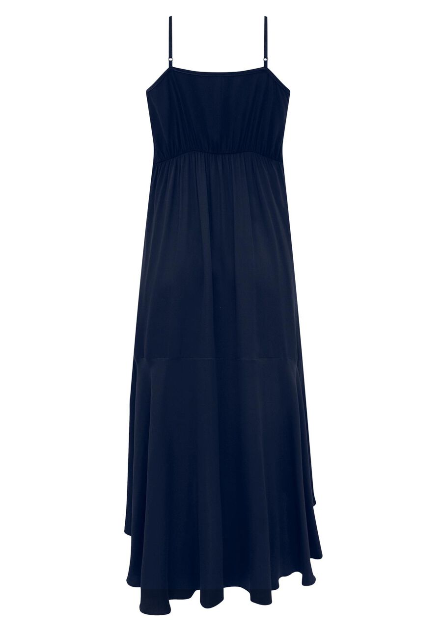 Vestido Midi Chá De Alças Finas Com Fenda E Busto Franzido, MARINHO ACTION. Vestido Midi Chá De Alças Finas Com Fenda E Busto Franzido, MARINHO ACTION, large.