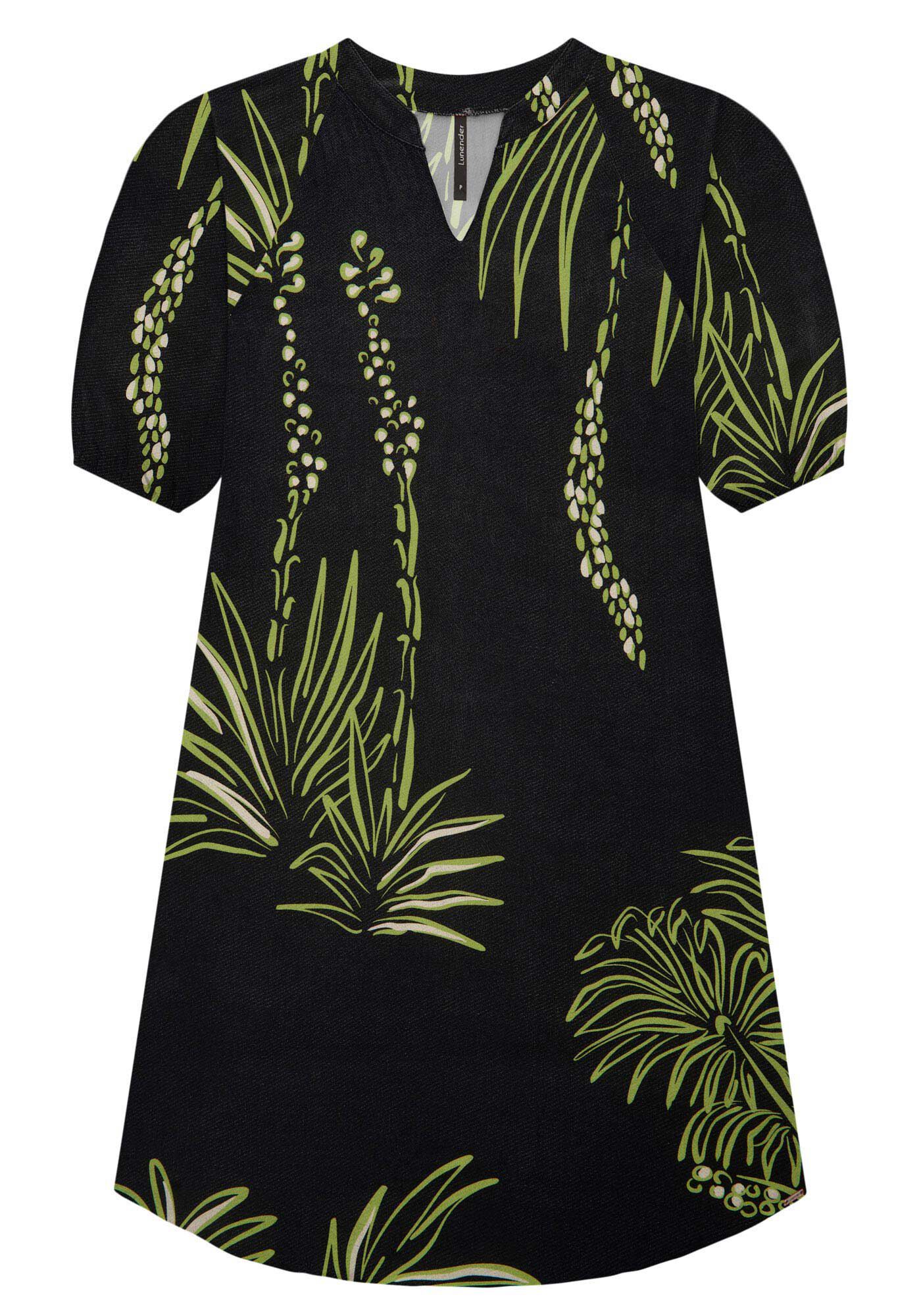 Vestido Curto Estampado em Viscose com Manga 3/4, , large.