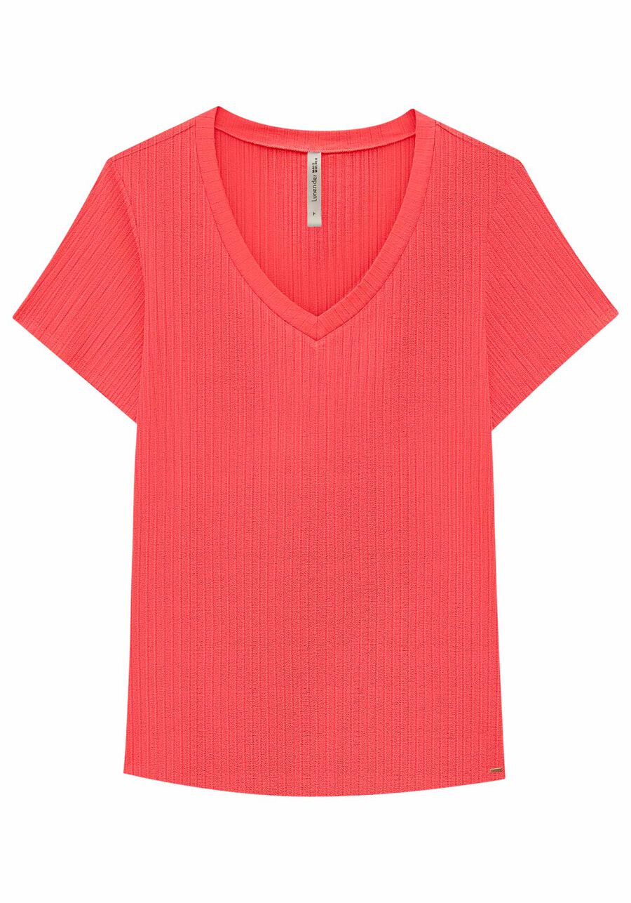Blusa Básica Em Malha Canelada Com Mangas Curtas E Decote V, . Blusa Básica Em Malha Canelada Com Mangas Curtas E Decote V, , large.