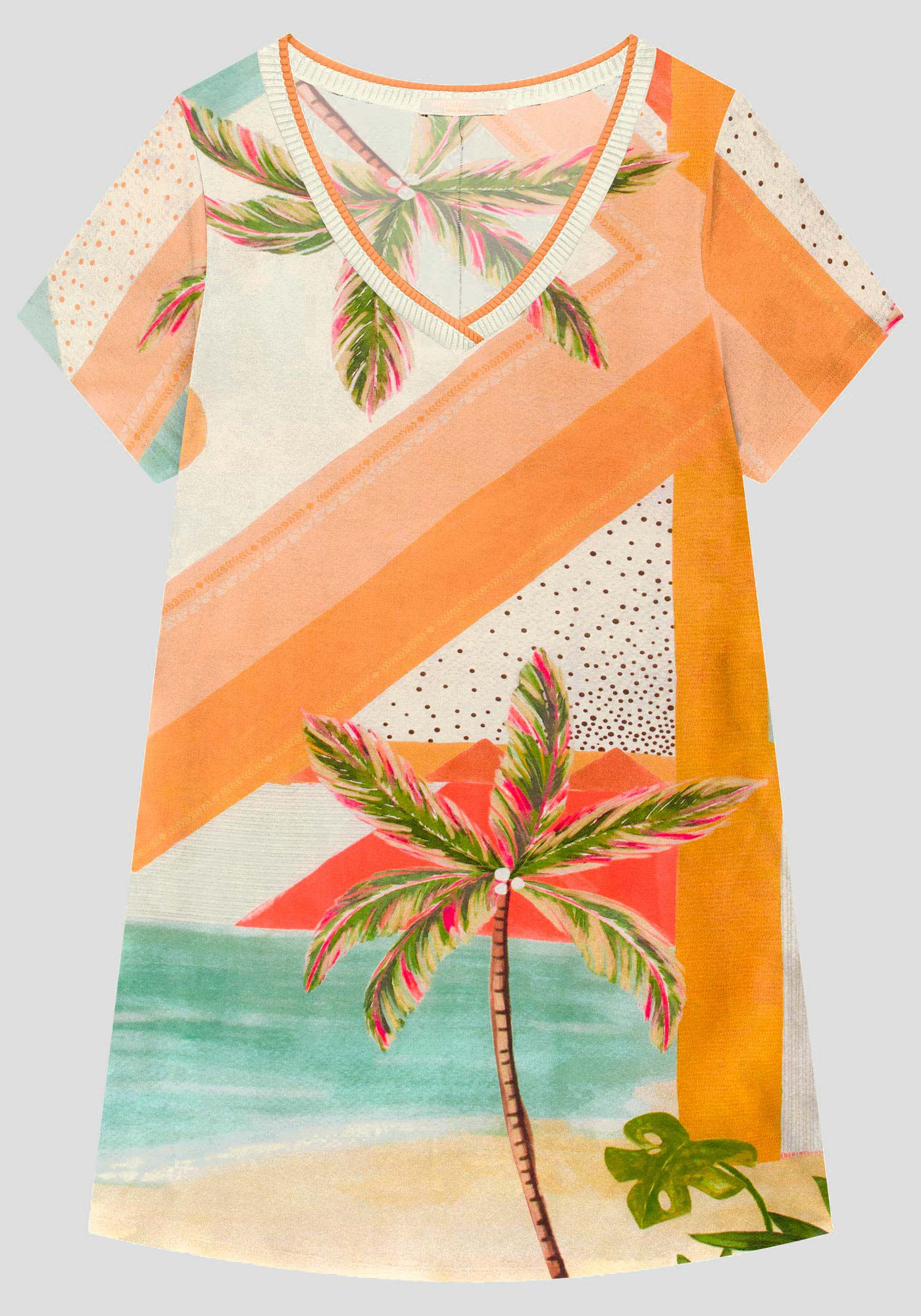 Vestido Curto Plus Size em Viscose com Decote V, SARAU VERDE, large.