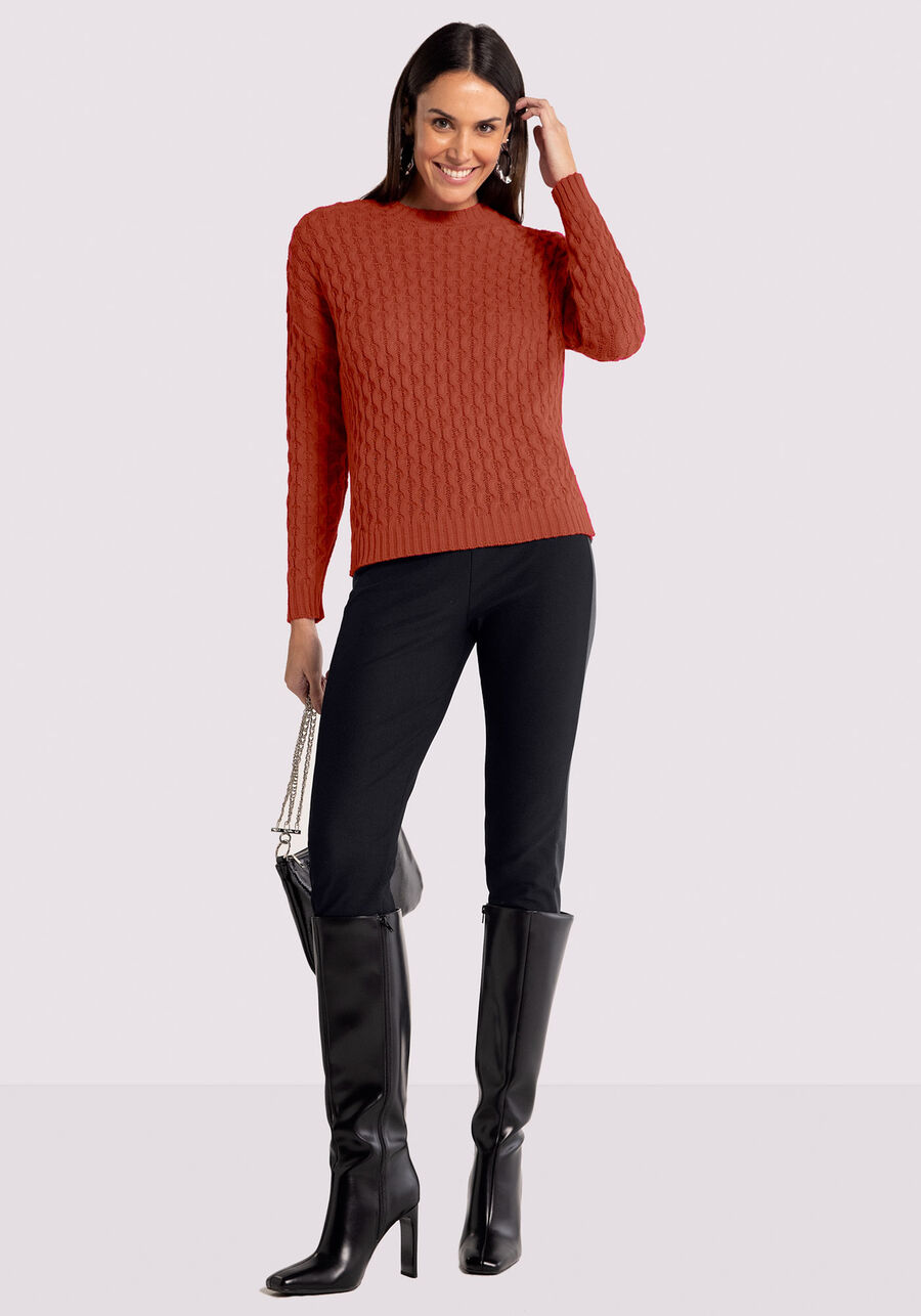 Blusão em Tricô com Textura, LARANJA FERRUGEM. Blusão em Tricô com Textura, LARANJA FERRUGEM, large.