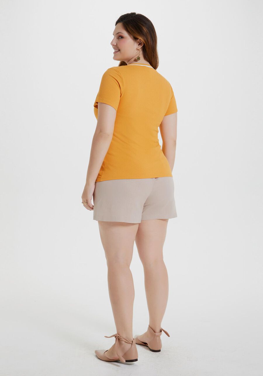 Shorts Plus Size em Linho com Elástico e Cinto, BEGE IMPALA, large.