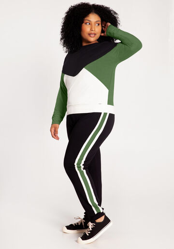 Conjunto Plus Size em Moletom com Recortes, VERDE NATIVE. Conjunto Plus Size em Moletom com Recortes, VERDE NATIVE, large.