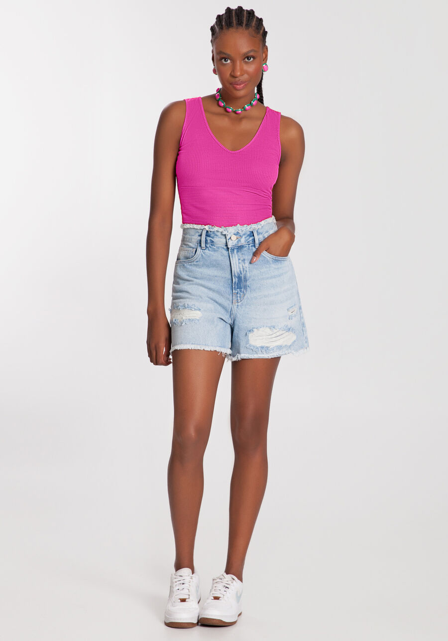 Blusa Cropped De Alças Com Decote V Em Malha Canelada, . Blusa Cropped De Alças Com Decote V Em Malha Canelada, , large.