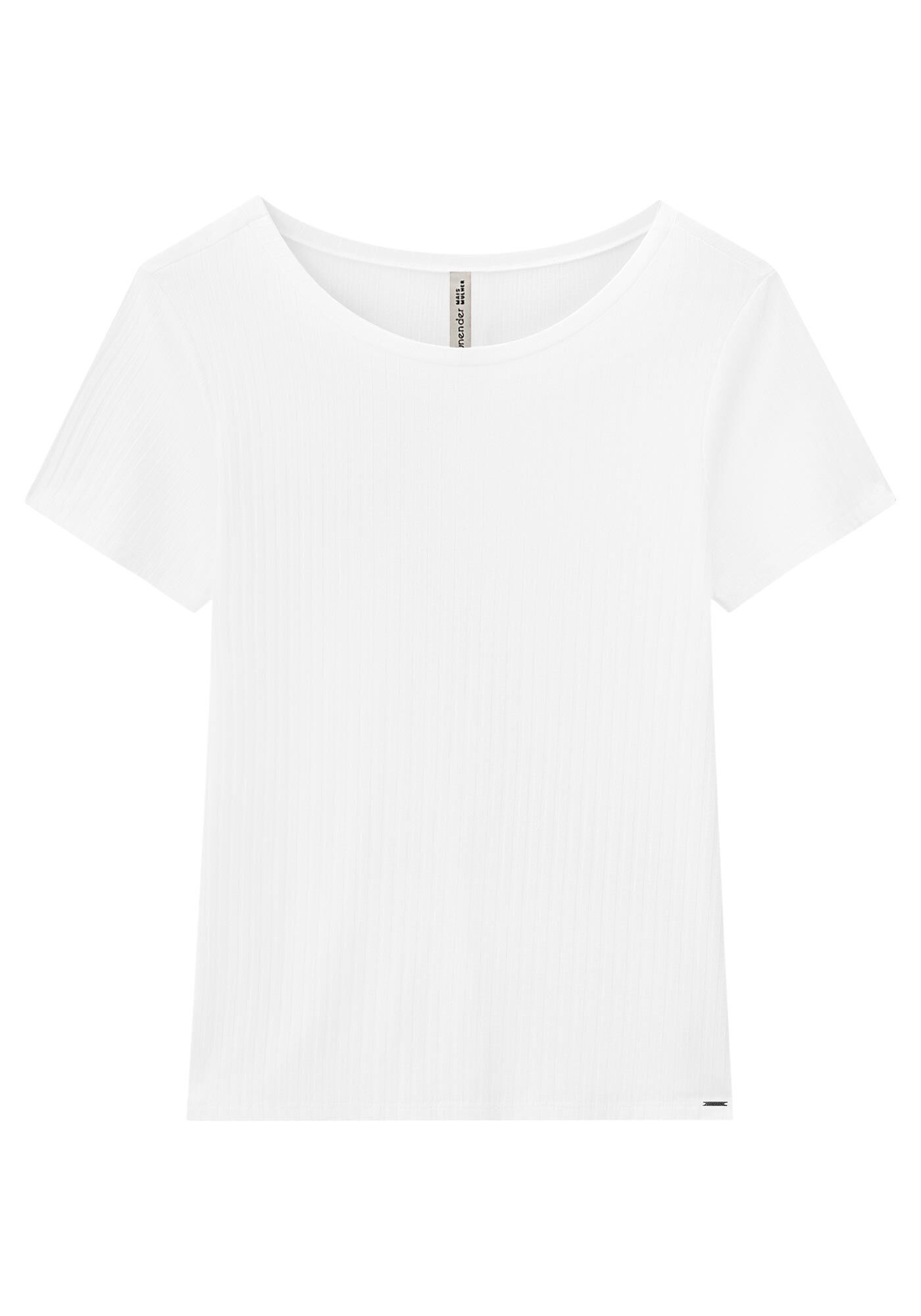 Blusa De Mangas Curtas Em Malha Canelada De Viscose, BRANCO, large.