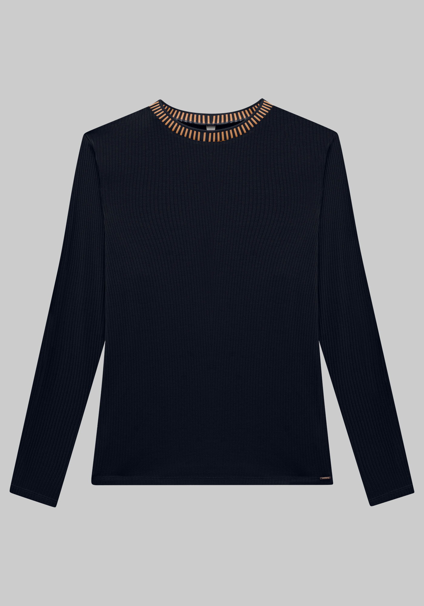 Blusa Manga Longa Plus Size Canelada com Retil&iacute;nea, , large.