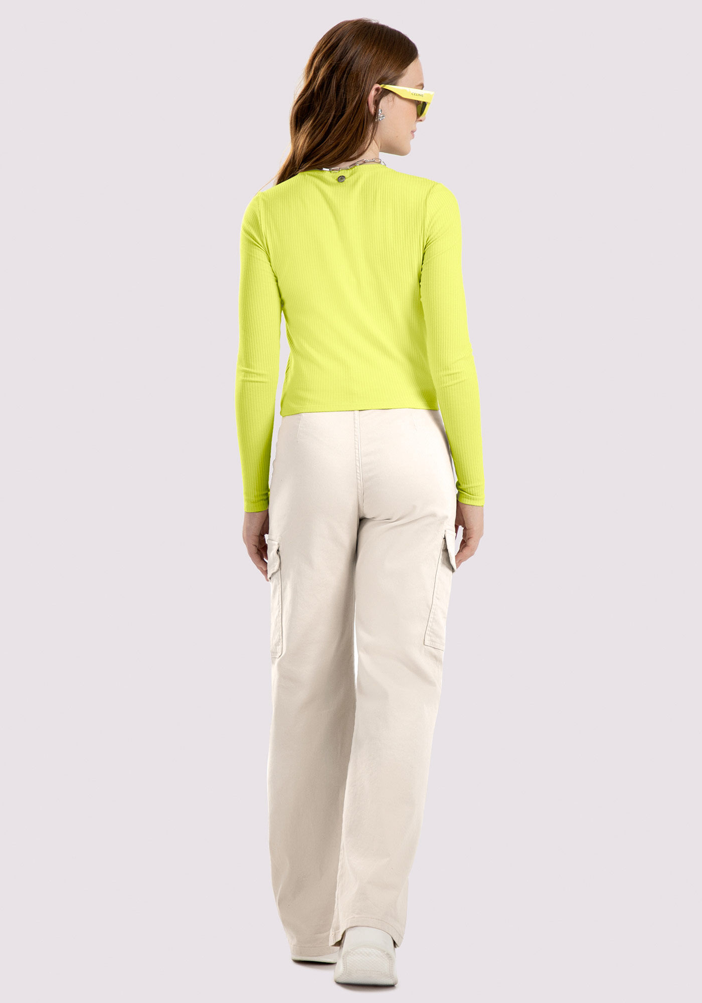 Blusa Canelada Juvenil com Recorte Frente, AMARELO VERSO, large.