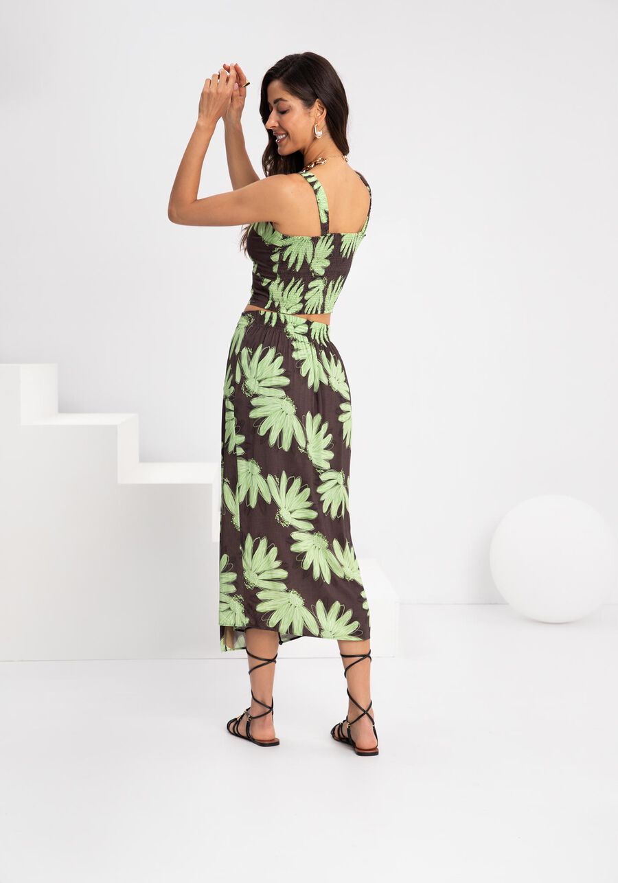 Blusa Cropped Estampada De Alças Com Elástico Nas Costas, PROSPERIDADE VERDE. Blusa Cropped Estampada De Alças Com Elástico Nas Costas, PROSPERIDADE VERDE, large.