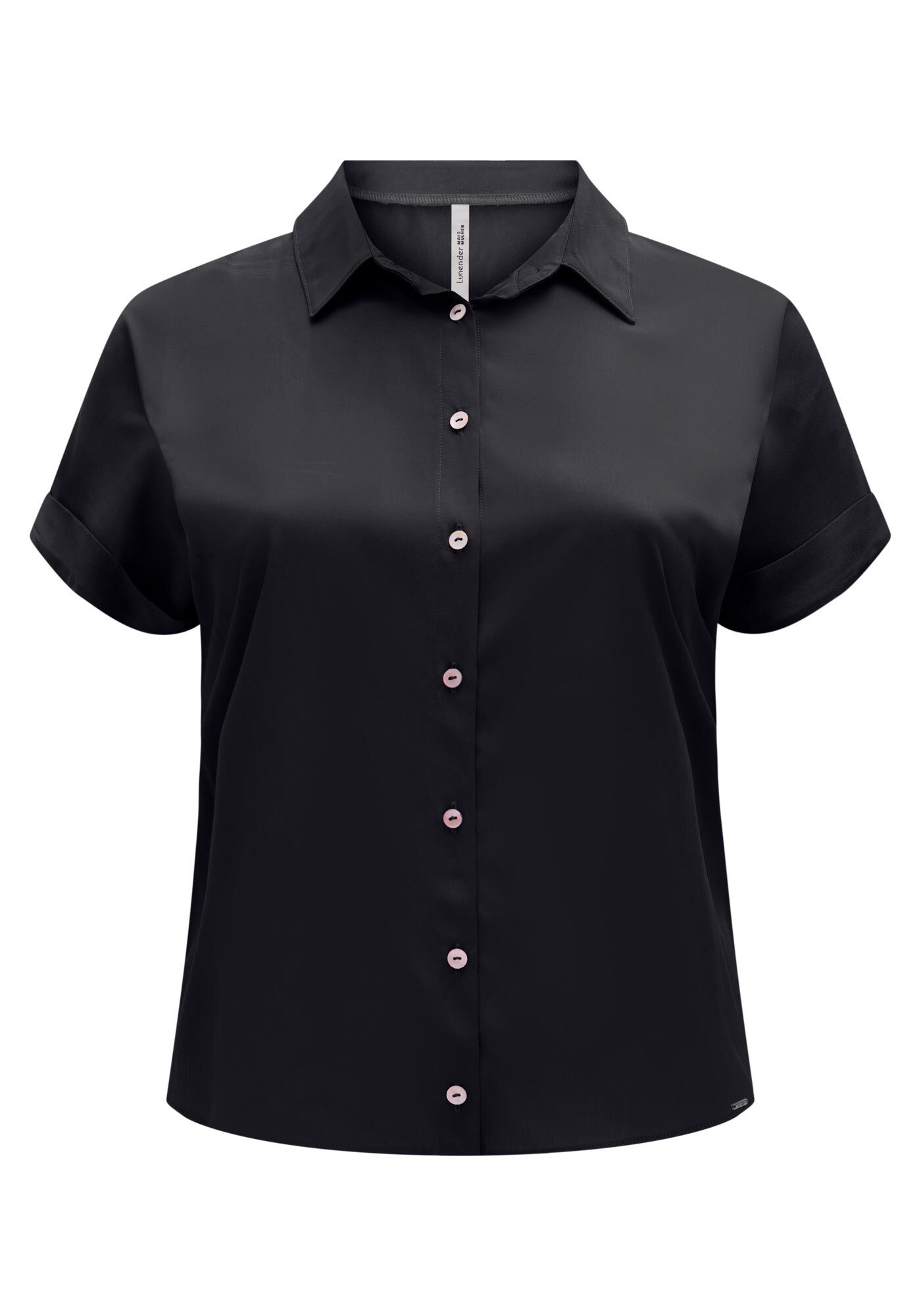 Camisa De Mangas Curtas Com Bot&otilde;es Plus Size, PRETO REATIVO, large.